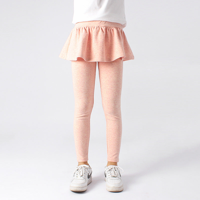 Children's Wear Spring And Autumn Korean New Children's Bottoming Pants Cotton Cashmere Solid Color Skirt Pants