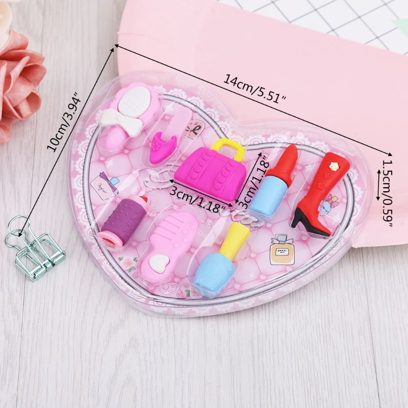 8pcs/set Girl Cosmetics Pencil Eraser Heart Gift Box Stationery School Supplies-school supplies