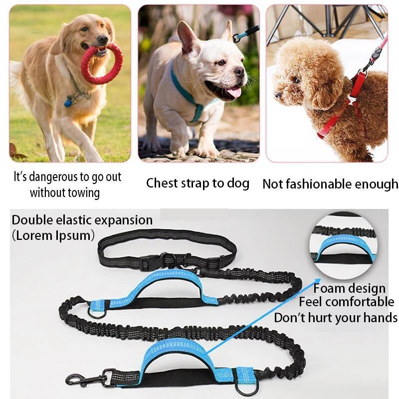 Cuerda de tracción elástica doble reflectante para correr, cuerda retráctil portátil para perros, cadena de tracción para perros, suministros para mascotas