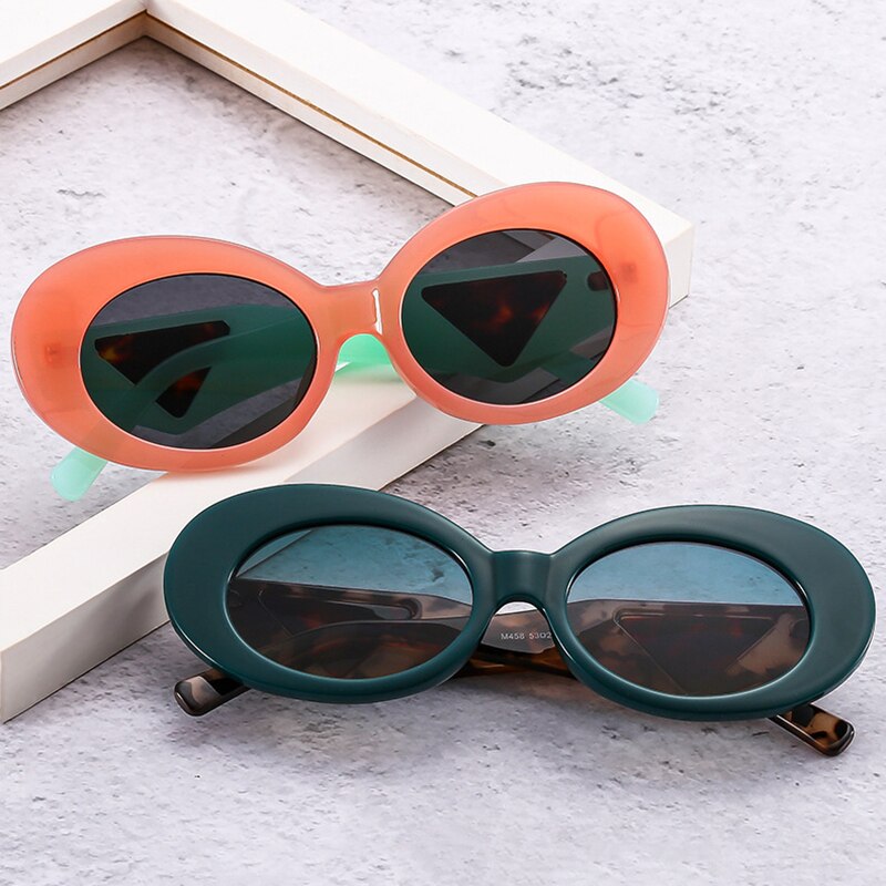 Retro Oval Contrast Color Sunglasses Women Fashion Brand Designer Cat Eye Men Trending Gradient Shades UV400 Sun Glasses