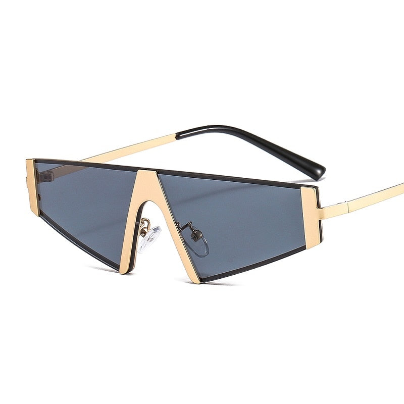 Gafas de sol triangulares de moda para mujer y hombre, lentes de PC con protección de color, marco de aleación de metal, gafas de sol elegantes de diseñador de marca de lujo 