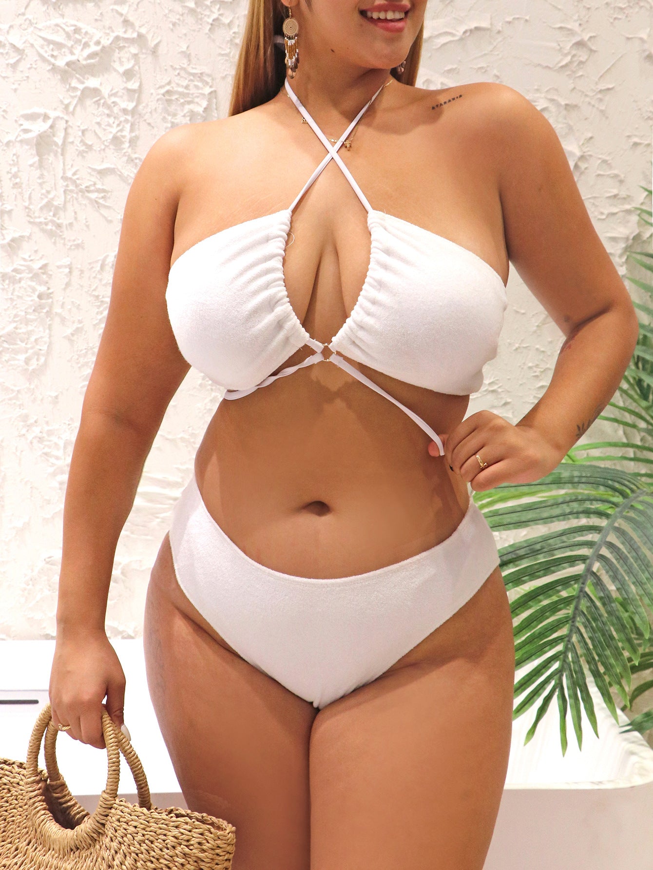 Nuevo traje de baño de bikini de talla grande de color sólido con tirantes sexy para mujer gorda Traje de baño de talla grande 