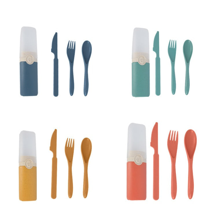 Wheat Straw Plastic Knife, Fork, Spoon Tableware Set, Minimalist Portable Tableware For Outdoor Student Cafeteria