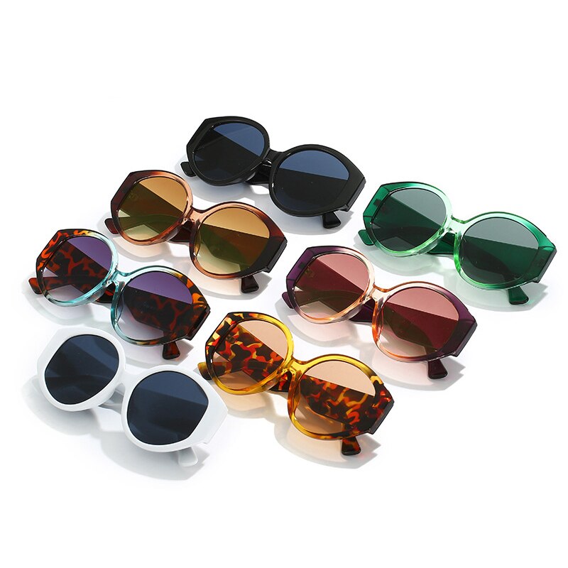 Retro Round Sunglasses Women Fashion Colorful Gradient Eyewear Shades UV400 Men Oval Trending Leopard Sun Glasses