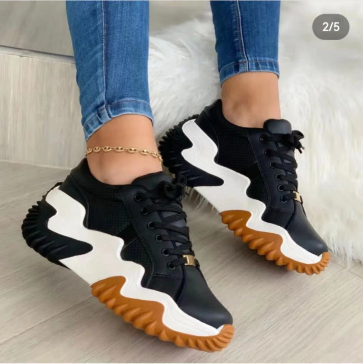 Low Top Sports Shoes Womens New Style 43 Large Casual European and American Thick Sole Serrated Dad Shoes