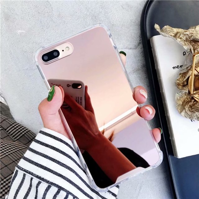 Funda de espejo a prueba de caídas con bolsa de aire para iPhone XR 7 8 XS MAX XSmax X 10 6 6S Plus 7Plus 8Plus Funda de teléfono de TPU suave con bolsa de aire