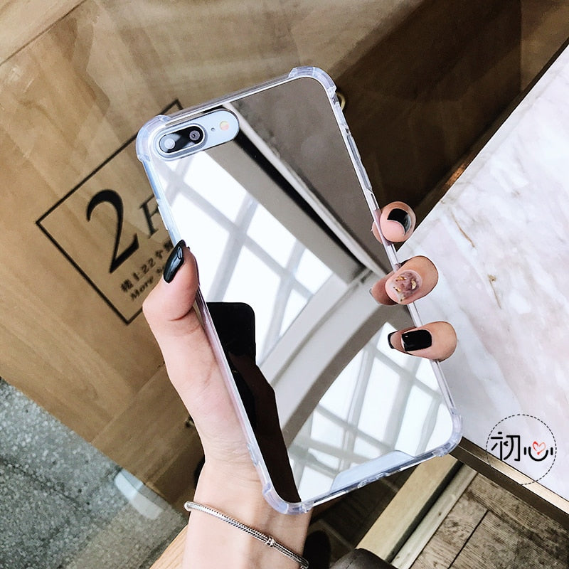 Funda de espejo a prueba de caídas con bolsa de aire para iPhone XR 7 8 XS MAX XSmax X 10 6 6S Plus 7Plus 8Plus Funda de teléfono de TPU suave con bolsa de aire