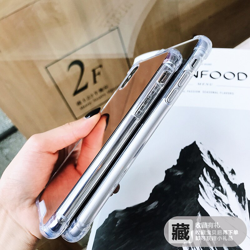 Funda de espejo a prueba de caídas con bolsa de aire para iPhone XR 7 8 XS MAX XSmax X 10 6 6S Plus 7Plus 8Plus Funda de teléfono de TPU suave con bolsa de aire