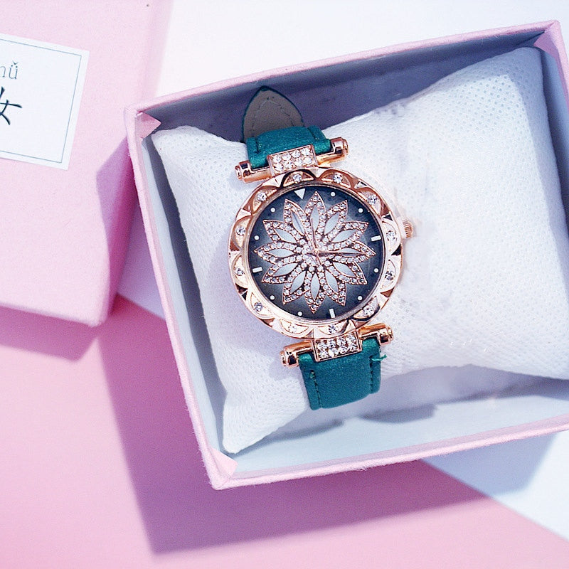 Reloj de mujer con diseño de cielo estrellado, relojes de lujo con diamantes en oro rosa, reloj de pulsera de cuarzo con correa de cuero informal para mujer, reloj femenino zegarek damski