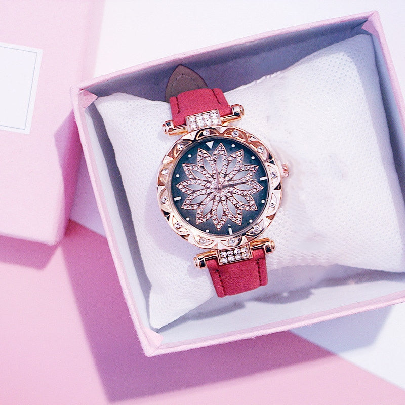 Reloj de mujer con diseño de cielo estrellado, relojes de lujo con diamantes en oro rosa, reloj de pulsera de cuarzo con correa de cuero informal para mujer, reloj femenino zegarek damski