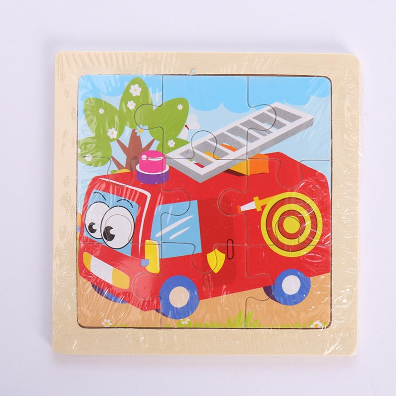 9 Pieces Of Wooden Children's Puzzle Toys Early Childhood Educational Cartoon Animal Transportation Cognitive Puzzle Board