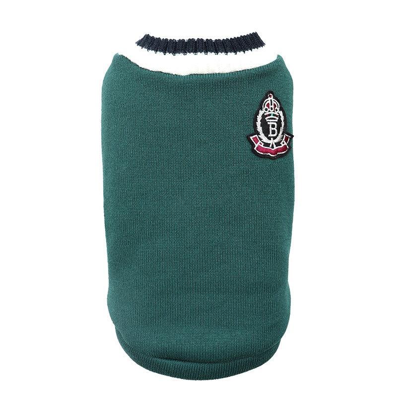 Ropa para mascotas Otoño e invierno Nuevo estilo Chaleco de punto Chaleco de estilo universitario con cuello en V Ropa de perro de moda Bomei