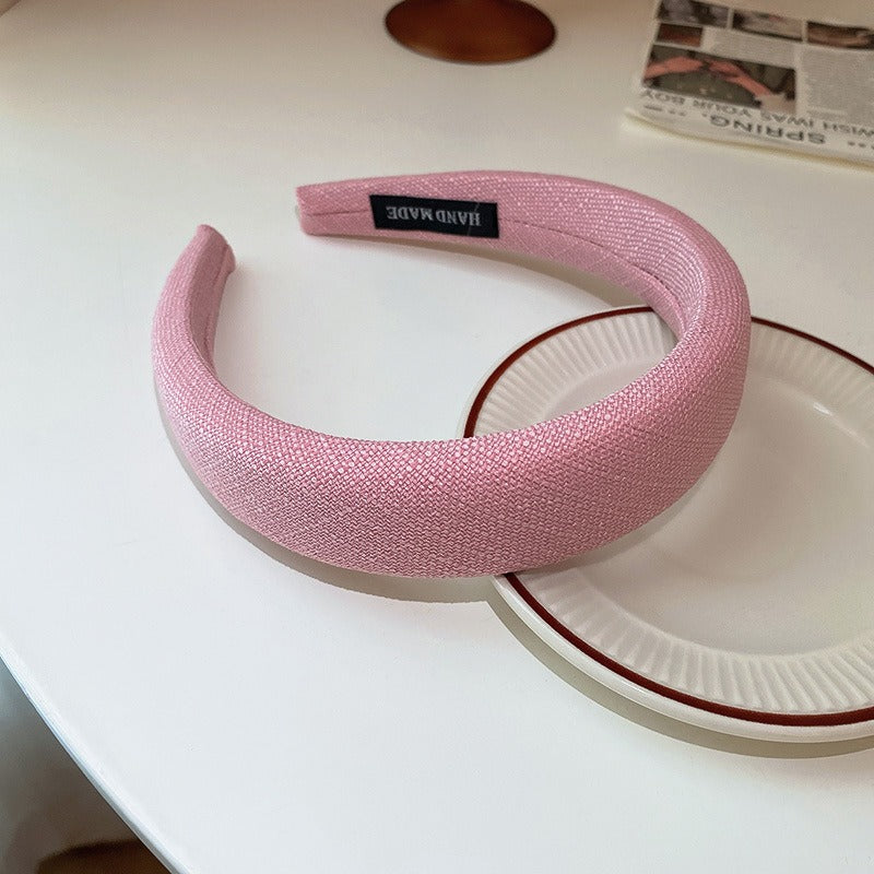 Rose Pink Large Collection High-Class Hair Hoop Korean Version Small Fragrant Geometric Letters Sponge High Skull Top Hair Hoop