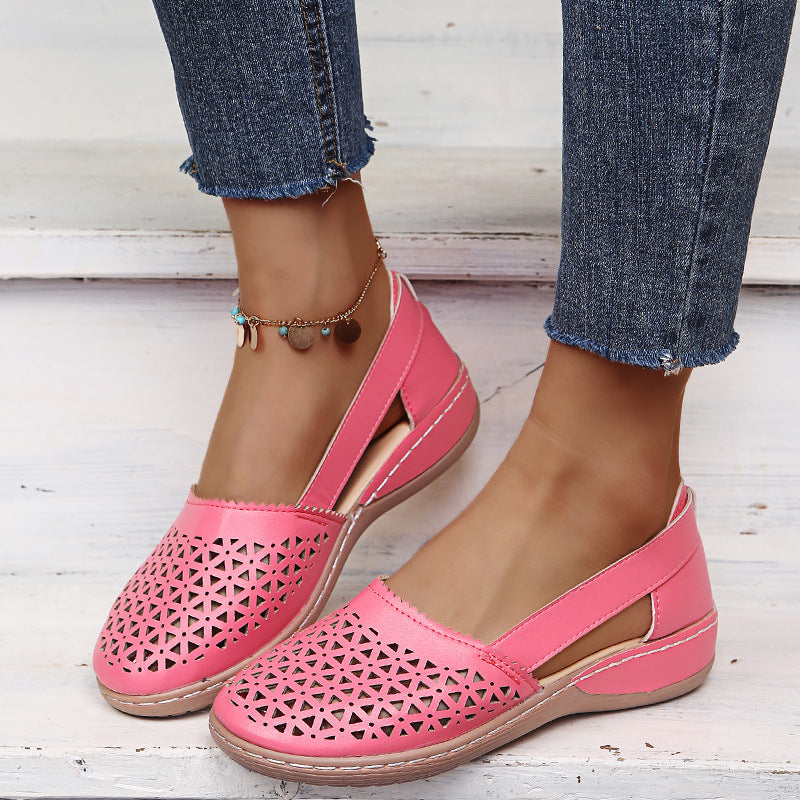 Hole Shoes New Summer Fashion Shoes Round Toe Wedge Heel Large Size Flat Women's Sandals