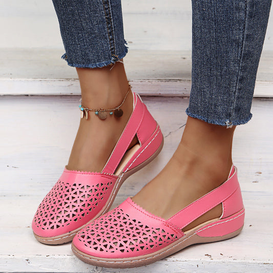 Hole Shoes New Summer Fashion Shoes Round Toe Wedge Heel Large Size Flat Women's Sandals