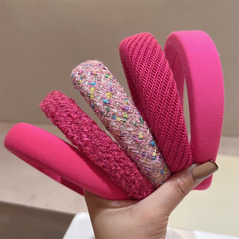 Rose Pink Large Collection High-Class Hair Hoop Korean Version Small Fragrant Geometric Letters Sponge High Skull Top Hair Hoop