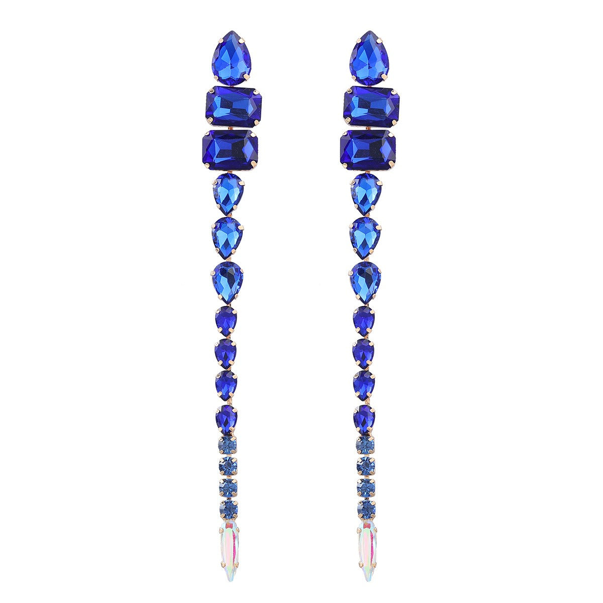 Pendientes largos exagerados con cadena de garra Super Flash de aleación de diamantes y diamantes de cristal para mujer