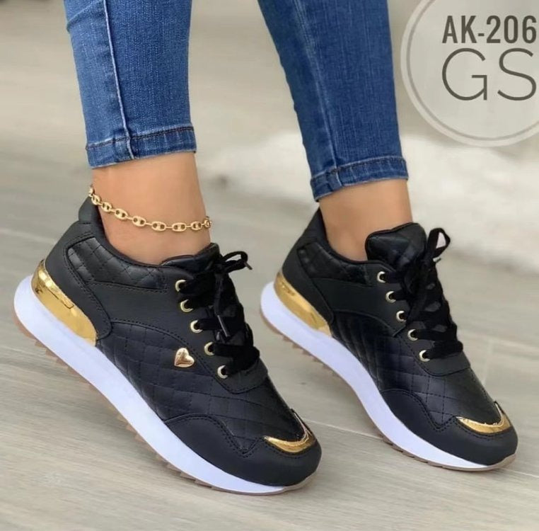 Zapatillas de deporte grandes con cordones, nuevas, informales, con punta redonda y suela plana, para mujer