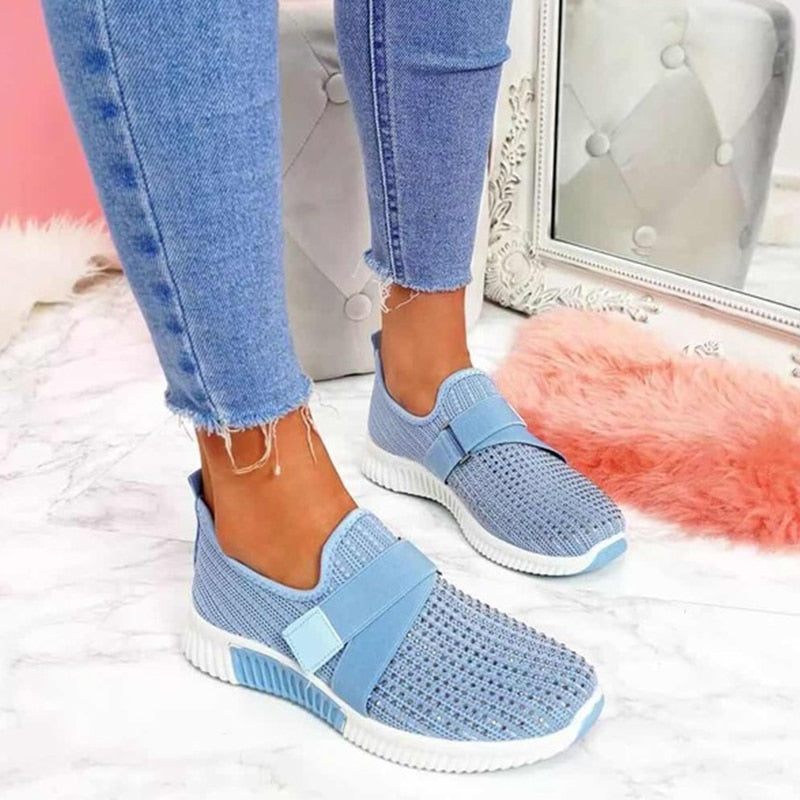 Zapatillas de deporte para mujer, nuevas, con brillantes diamantes de imitación, zapatos para mujer, sin cordones, suela cómoda, para correr y caminar, zapatos deportivos planos para mujer 