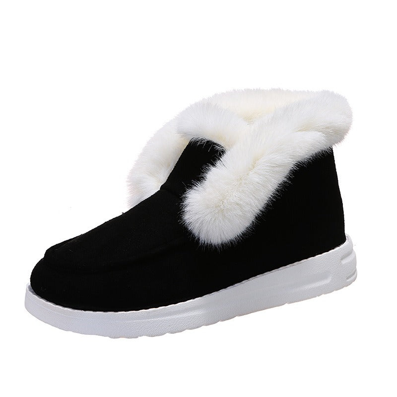 Autumn and Winter New Large Suede Warm keeping Cotton Shoes Casual Snow Shoes Low top Suede Cotton Shoes Women