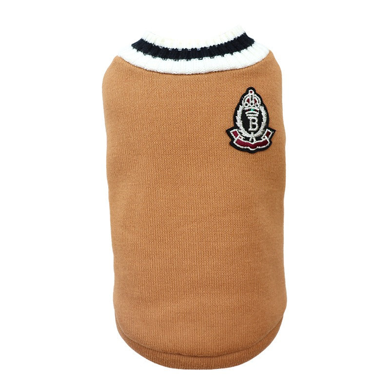 Ropa para mascotas Otoño e invierno Nuevo estilo Chaleco de punto Chaleco de estilo universitario con cuello en V Ropa de perro de moda Bomei