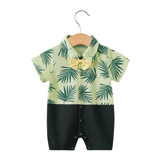 Boys Short Sleeved Jumpsuit, Hawaiian Style Printed Baby Crawling Suit, Boys Summer Thin Outdoor Vacation Clothes