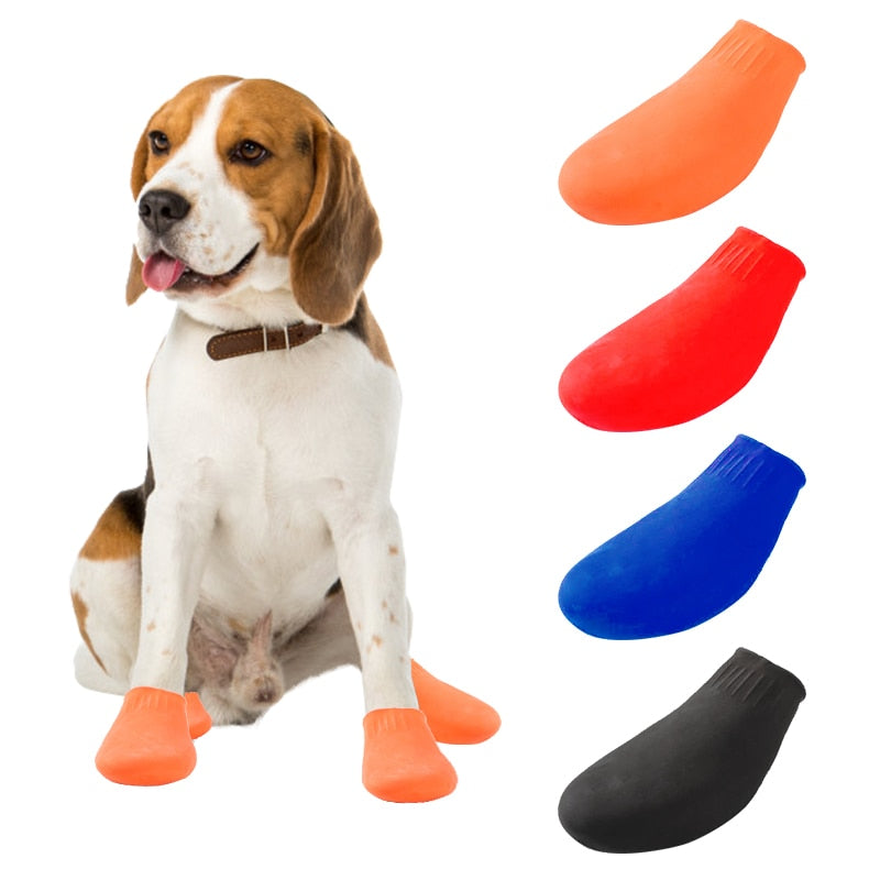 4 piezas de zapatos impermeables para perros al aire libre, botas para mascotas, calcetines para cachorros de bulldog francés, calcetines de goma antideslizantes para perros y gatos, color caramelo 