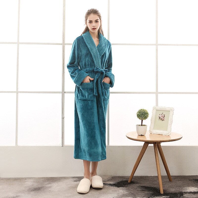 Lovers Plus Size Flannel Robe Extra Long Warm Bathrobe Men Women Thick Winter Kimono Bath Robe Male Dressing Gown Robes