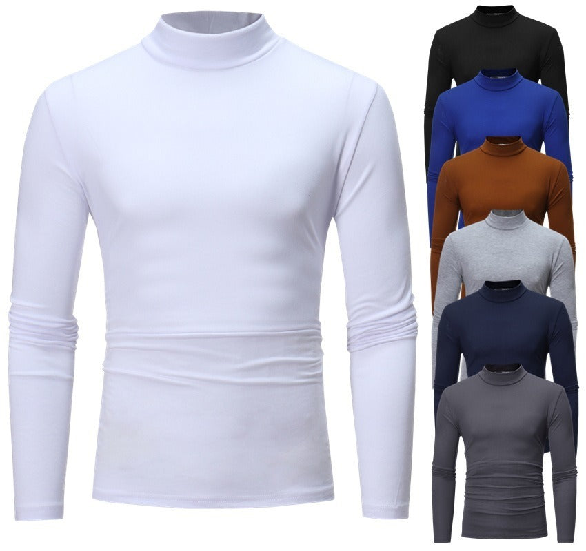 New Autumn And Winter Men's Casual Solid Color High Collar Men's Slim Long Sleeved T-Shirt Bottoming Shirt