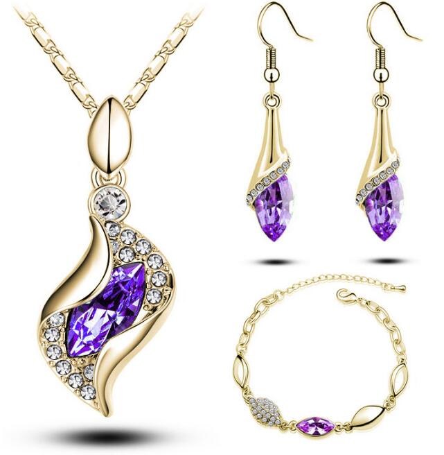 A Gold Filled Colorful Austrian Crystal Drop Jewelry Sets