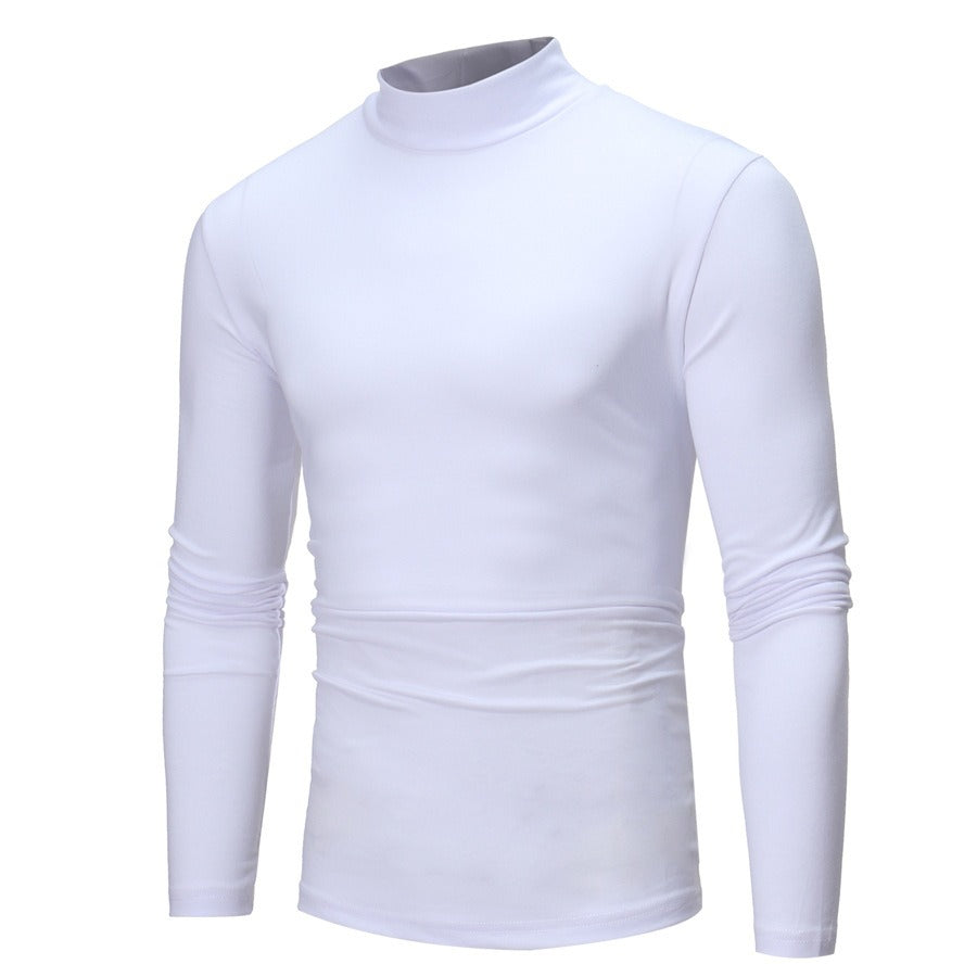 New Autumn And Winter Men's Casual Solid Color High Collar Men's Slim Long Sleeved T-Shirt Bottoming Shirt