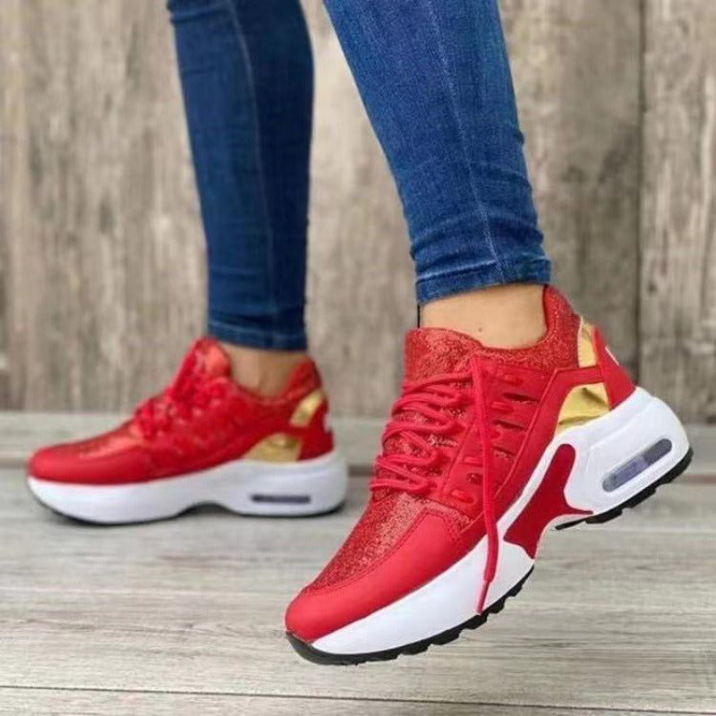 Nuevos zapatos deportivos grandes para mujer, zapatos casuales de tacón de cuña con punta redonda y tejido volador para mujer