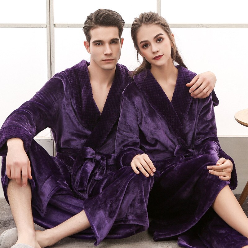 Lovers Plus Size Flannel Robe Extra Long Warm Bathrobe Men Women Thick Winter Kimono Bath Robe Male Dressing Gown Robes