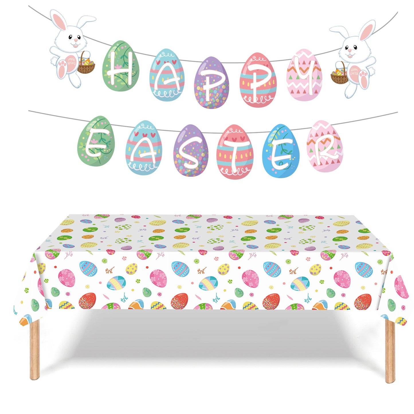 New Easter Egg Tablecloth Bunny Eggs Holiday Party Decoration Tablecloth Disposable PE Tablecloth