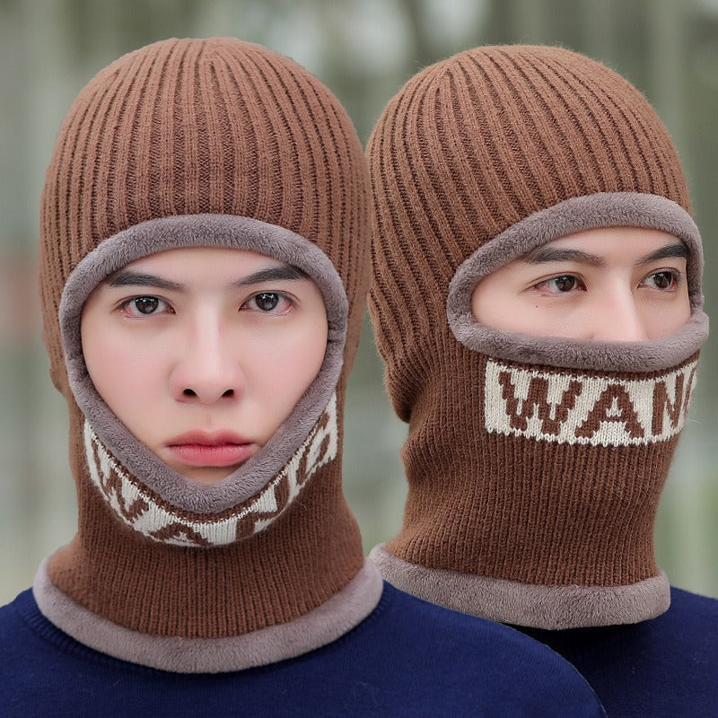 Gorro de hombre de invierno grueso y cálido de lana para ciclismo, protección facial contra el frío, gorro de punto de algodón 