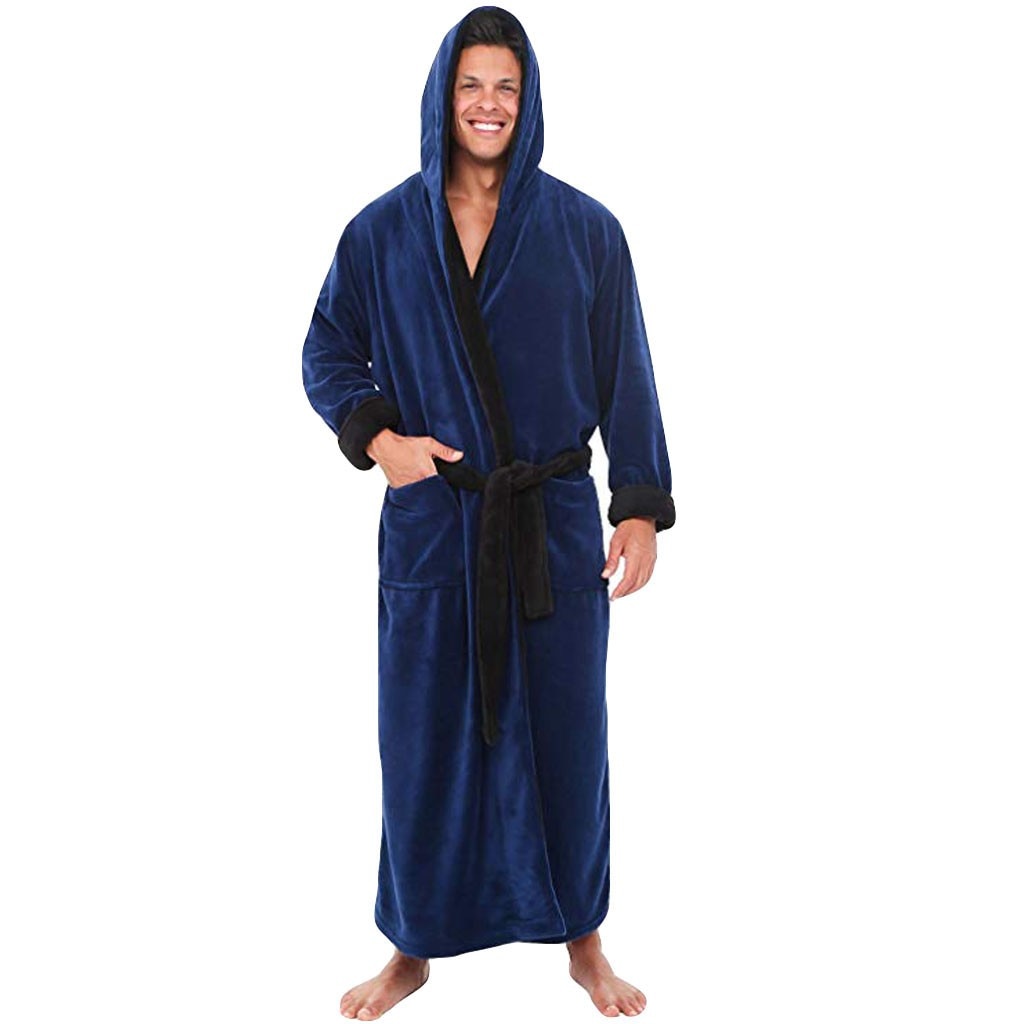 Albornoz de hombre Albornoz de invierno alargado de felpa para hombre Albornoz de manga larga Ropa de casa Abrigo