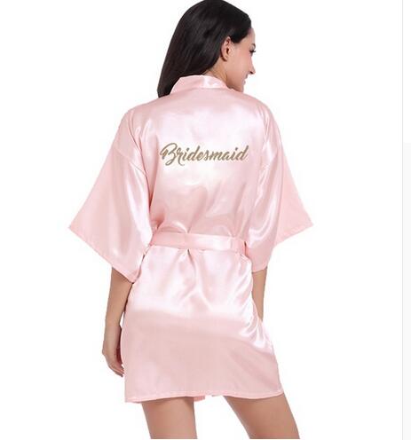 Bridal Party Robe Letter Bride on the Robe Back Women Short Satin