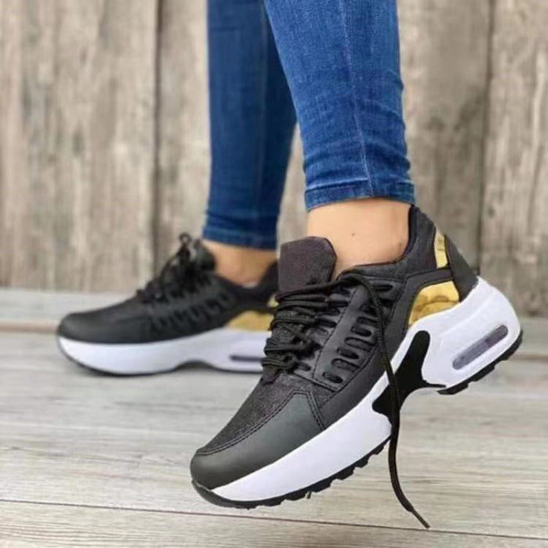 Nuevos zapatos deportivos grandes para mujer, zapatos casuales de tacón de cuña con punta redonda y tejido volador para mujer