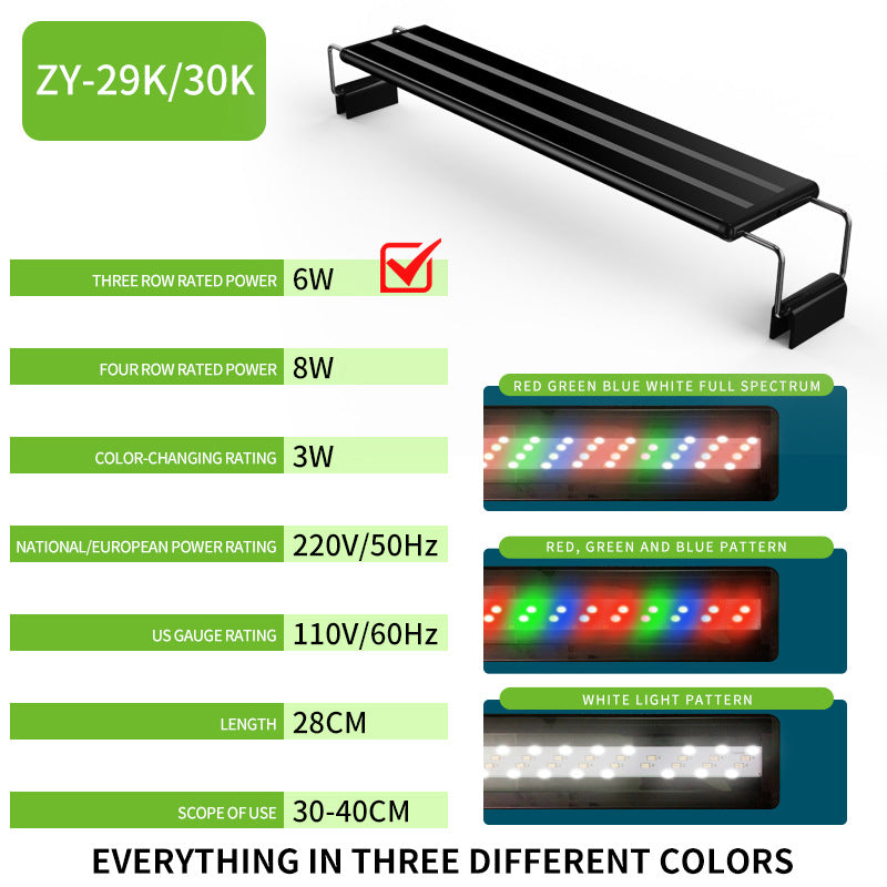 Luz LED para pecera, soporte de luz para pecera, luz roja, verde y azul, iluminación para acuario, cuatro filas de luces de colores cambiantes 