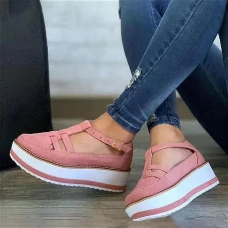 Sandalias de verano nuevas de color sólido con suela gruesa, sandalias de mujer de talla grande 35-43, zapatos de cuña de talla grande