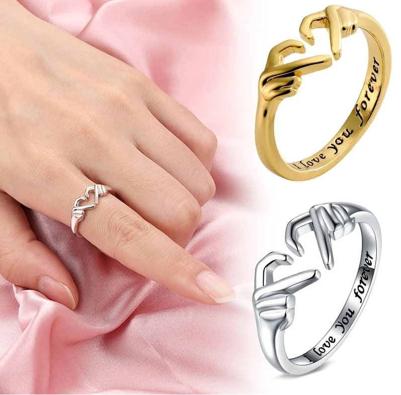 Anillo de amor con personalidad creativa, manos que se abren en el corazón, anillo de pareja simple, romántico y versátil