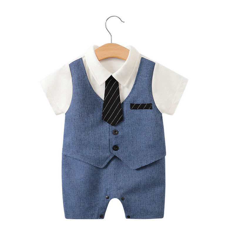 Baby Bodysuit Summer Short Sleeve Baby Full Moon Clothing Newborn Thin Gentleman Ha Clothing Creeper