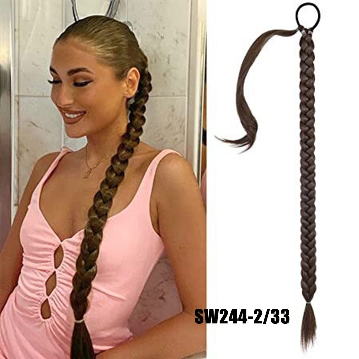 Peluca de fibra química de nueva moda con trenza falsa, extensiones de cabello trenzado largo para mujer, extensiones de cabello tipo banda para el cabello, peluca trenzada, cola de caballo