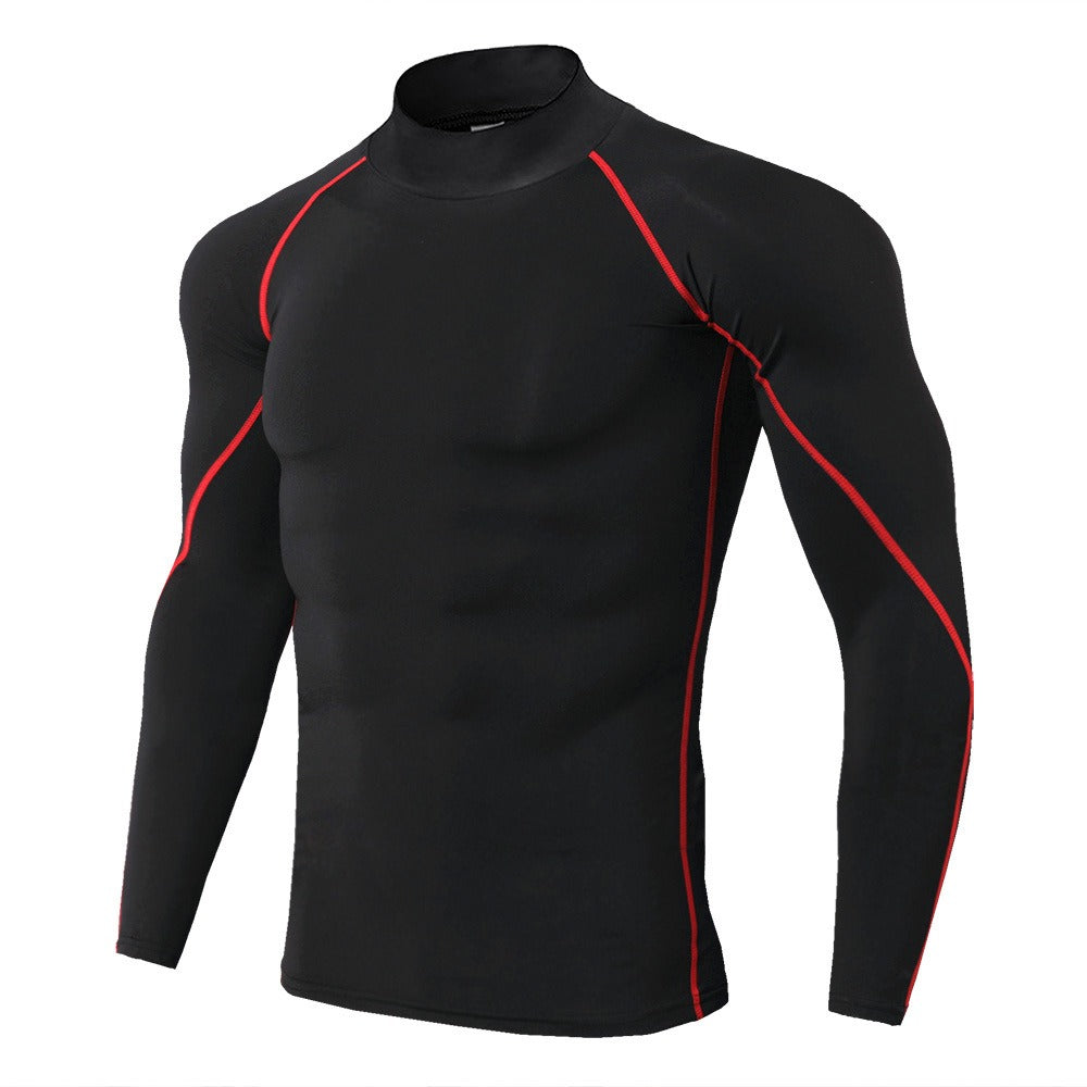 Men's High Collar Fitness Long Sleeved Pro Sports Running Long Sleeved T-Shirt Autumn And Winter Elastic Quick Drying Stand Collar Sweater