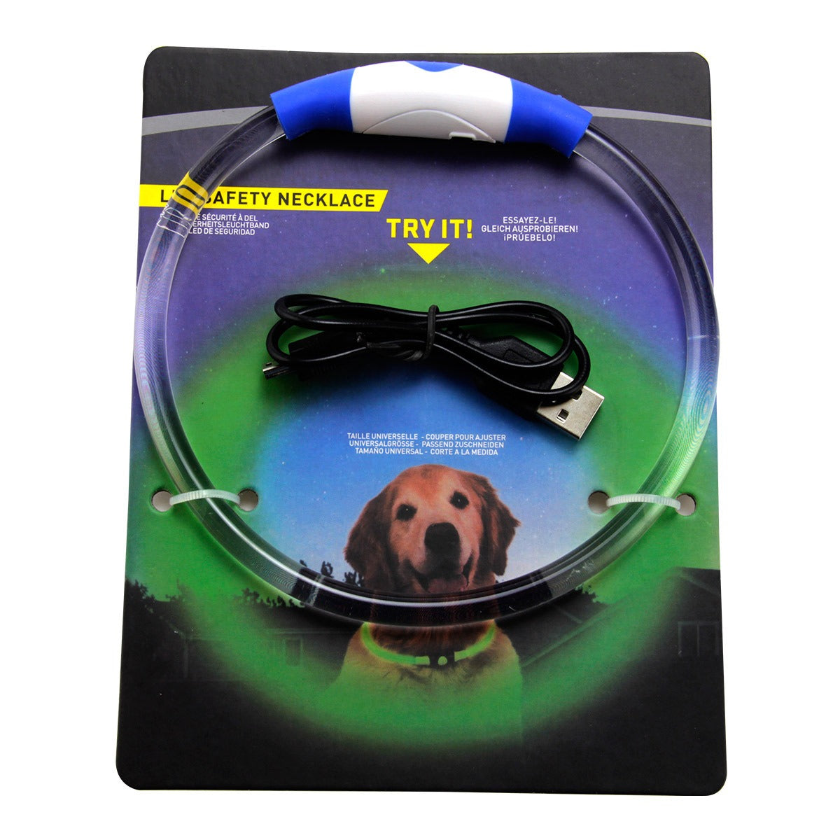 Collar para mascotas con luz LED y carcasa blanca con efecto luminoso general, ajustable libremente, para exteriores, portátil