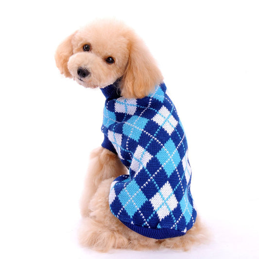 Ropa para perros Otoño Invierno Suéter geométrico con rombos Ropa de punto para mascotas Suéter de peluche para bichón, caniche y chihuahua 