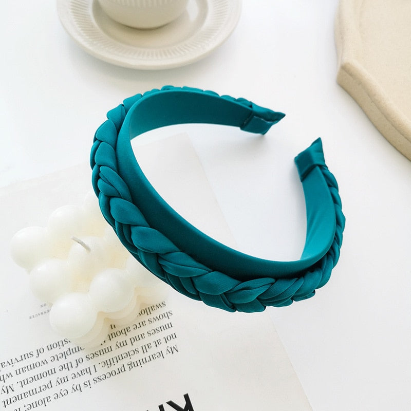 New Hair Hoop Solid Color Fabric Braided Braid Hair Accessories Headband Ladies Wide-Brimmed Hair Bundle