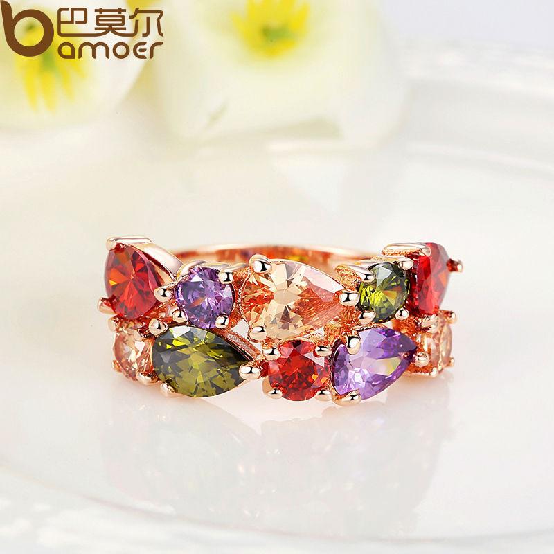 BAMOER Mona Lisa Ring for Female with Colorful Cubic Zircon JIR052