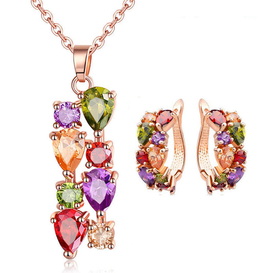 Jewelry Boutique Set Mona Lisa Zircon Necklace Earrings Colorful Necklace Earrings Two Piece Set