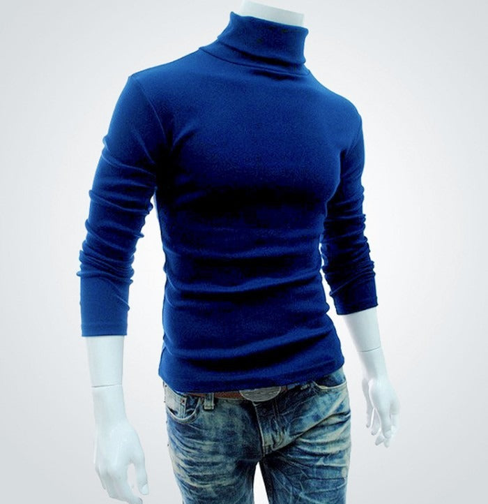 Camiseta de color sólido de nuevo estilo para hombre, suéter de cuello alto y manga larga para otoño e invierno, jersey coreano 